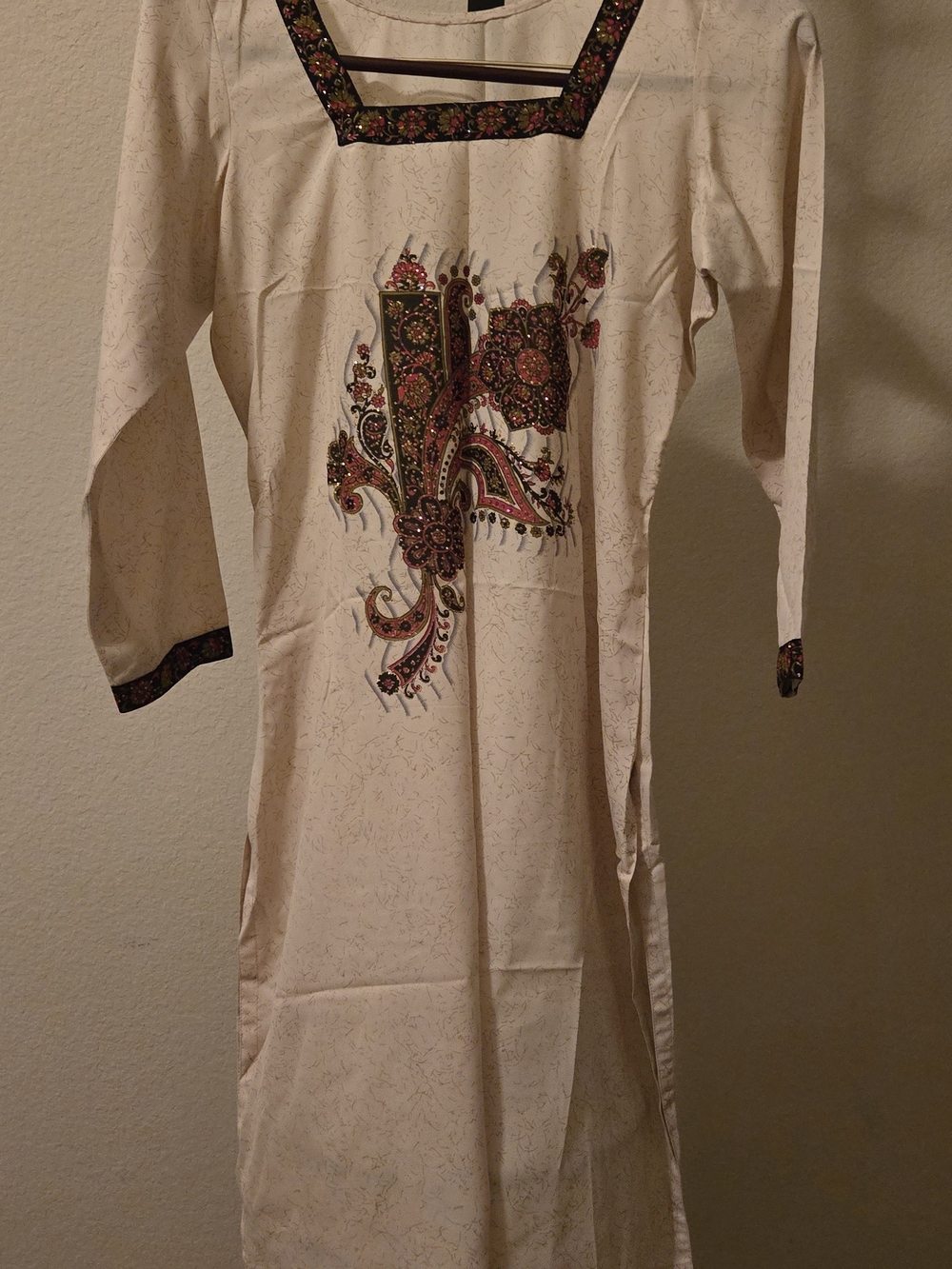 Ivory Embroidered Tunic Dress with Floral Motif